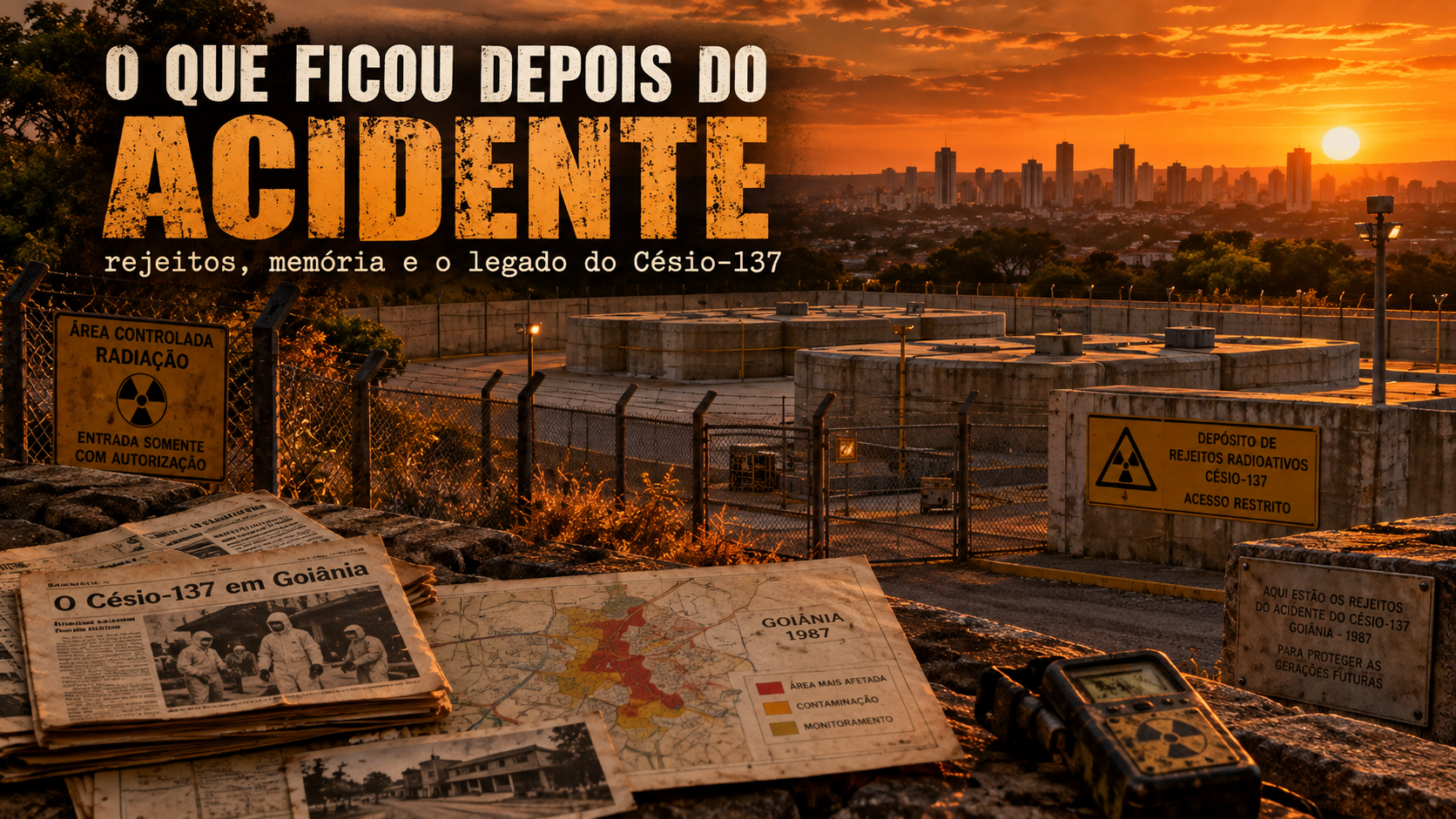 Ilustração editorial sobre os rejeitos radioativos produzidos pelo acidente com Césio-137 e seu armazenamento de longo prazo.