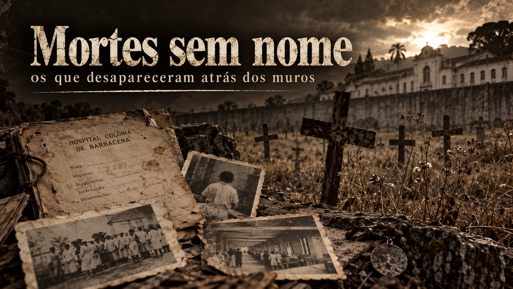 Ilustração editorial sobre as vítimas que morreram no Hospital Colônia de Barbacena e tiveram suas histórias apagadas.